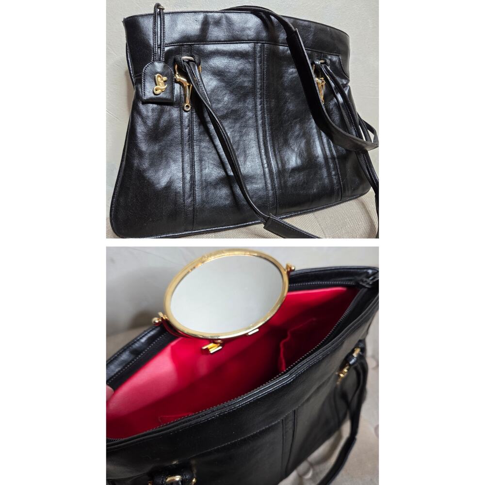 VTG Lou Taylor Leather Shoulder Bag Purse Pop-Up Flip Mirror Red Interior Italy